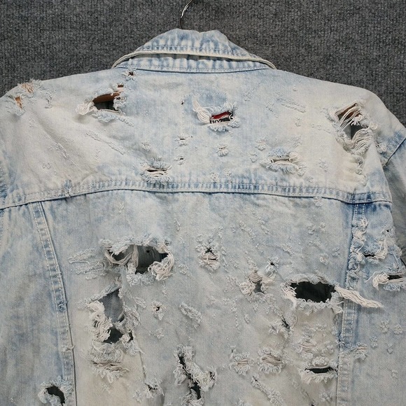 Southpole Men's Distressed Denim Jacket Blue M Button Front Acid Wash - Picture 7 of 16